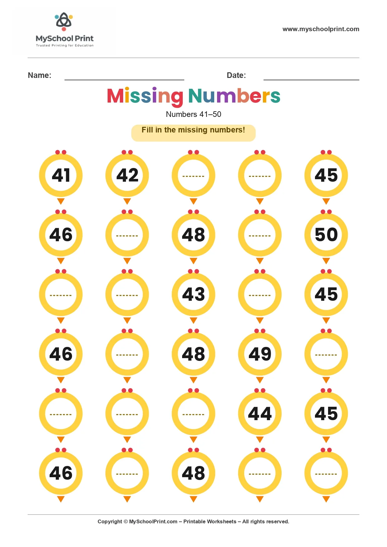 Missing numbers worksheet 46