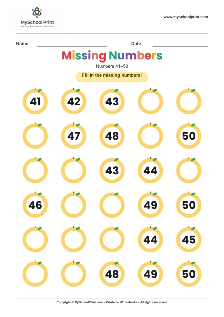 Missing numbers worksheet 48