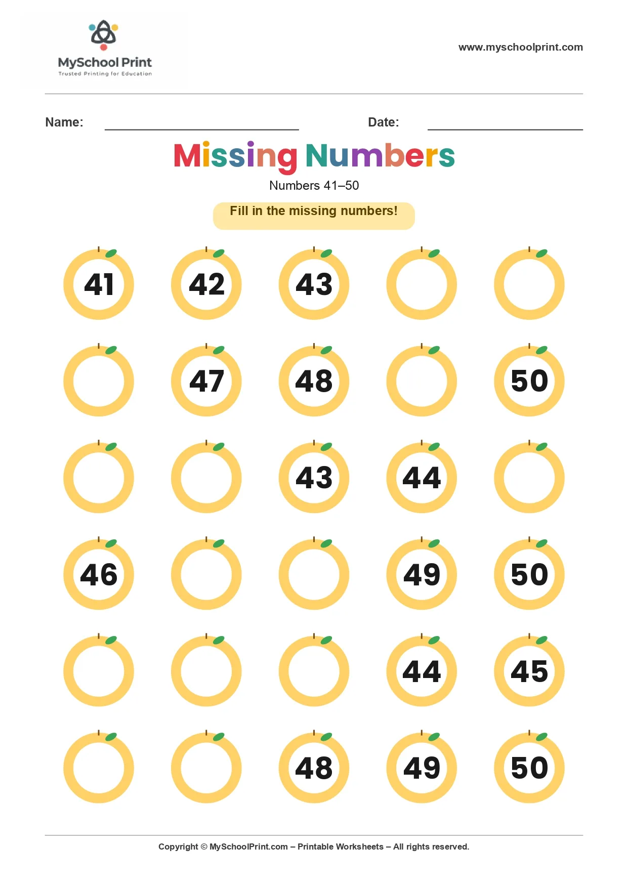 Missing numbers worksheet 48