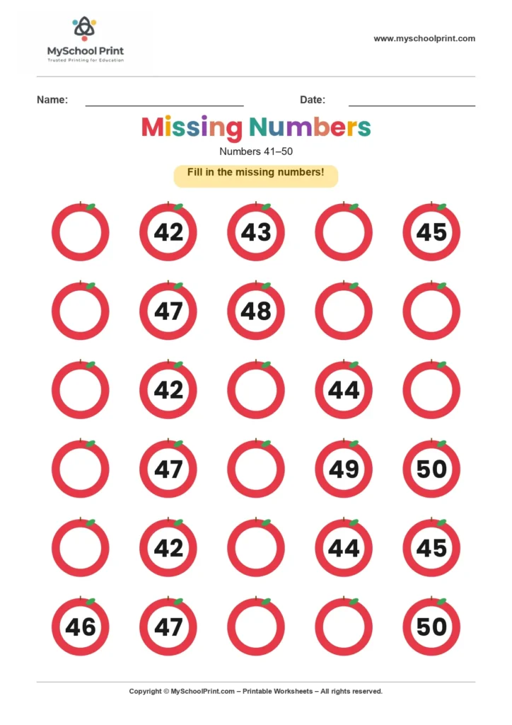 Missing numbers worksheet 49