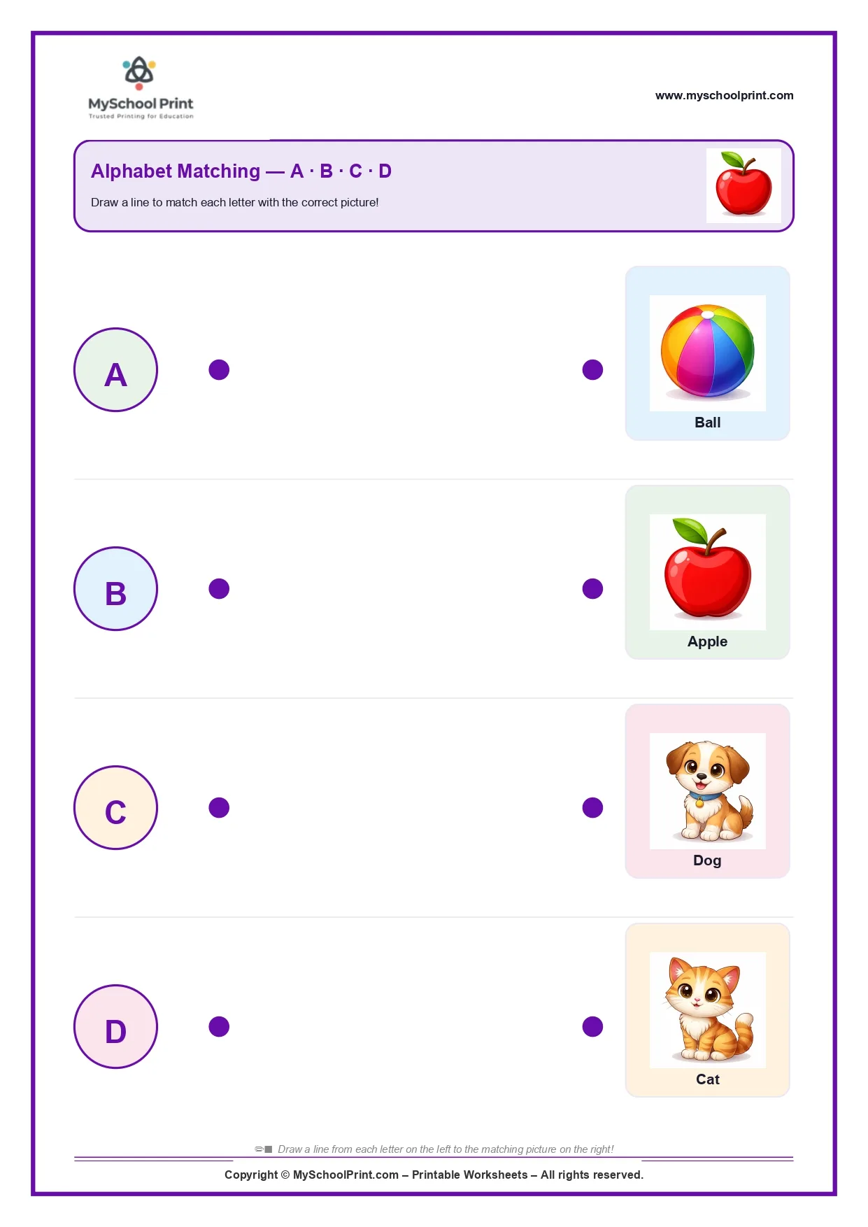Uppercase letter matching worksheet A-D