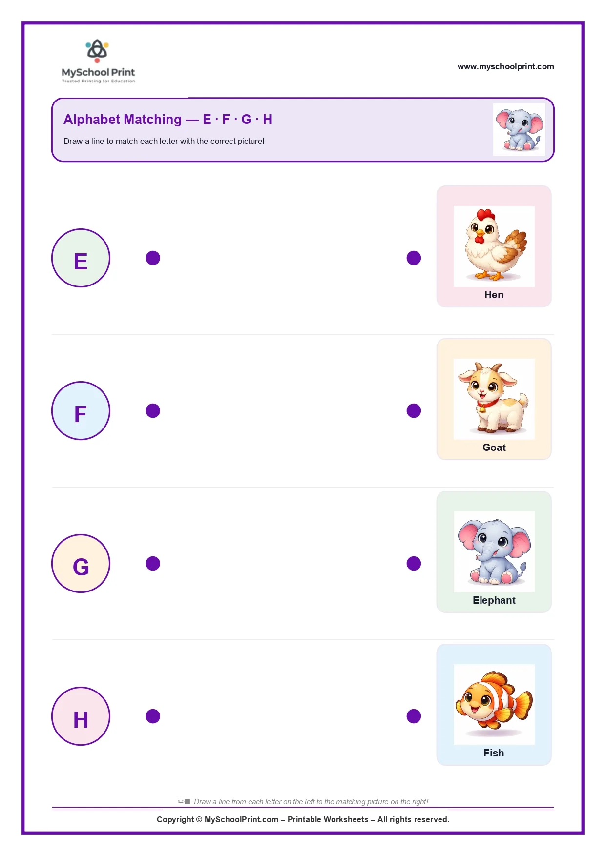 Uppercase letter matching worksheet E-H