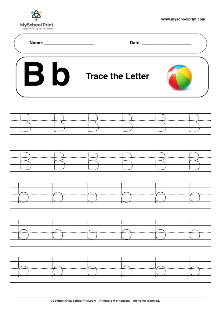 B tracing worksheet for preschool and kindergarten