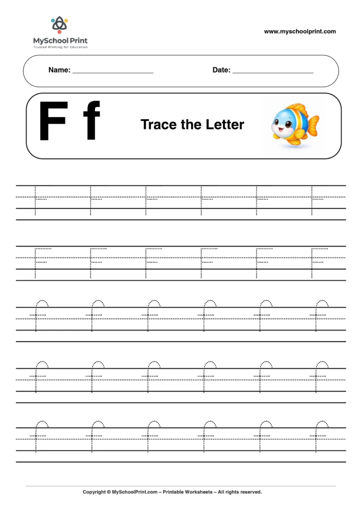 F tracing worksheet for preschool and kindergarten