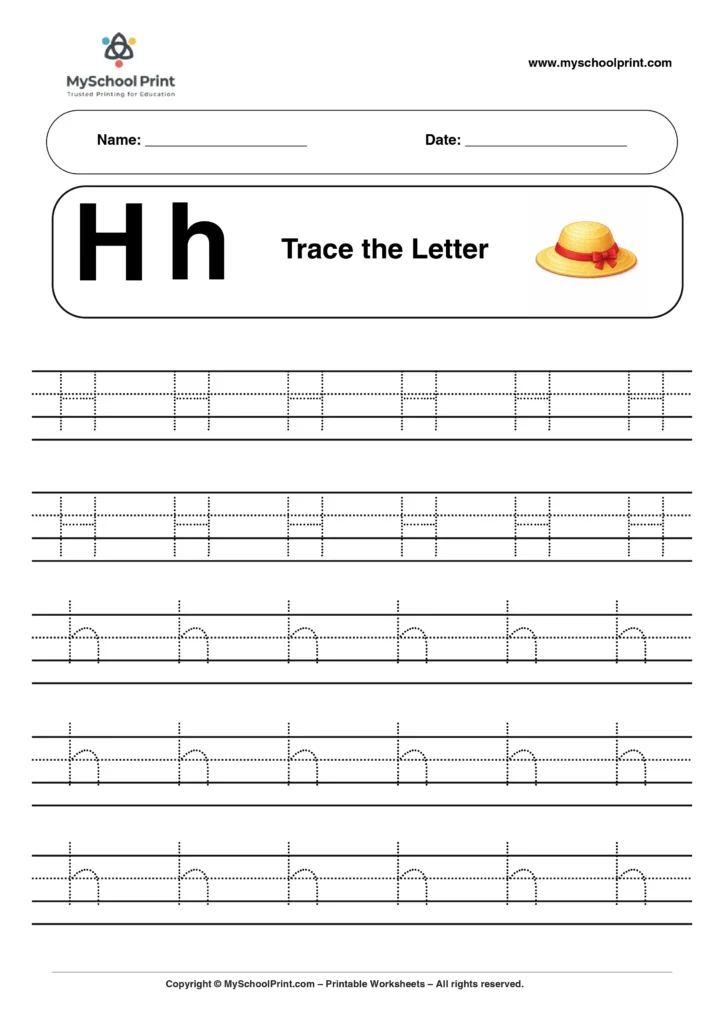 H tracing worksheet for preschool and kindergarten
