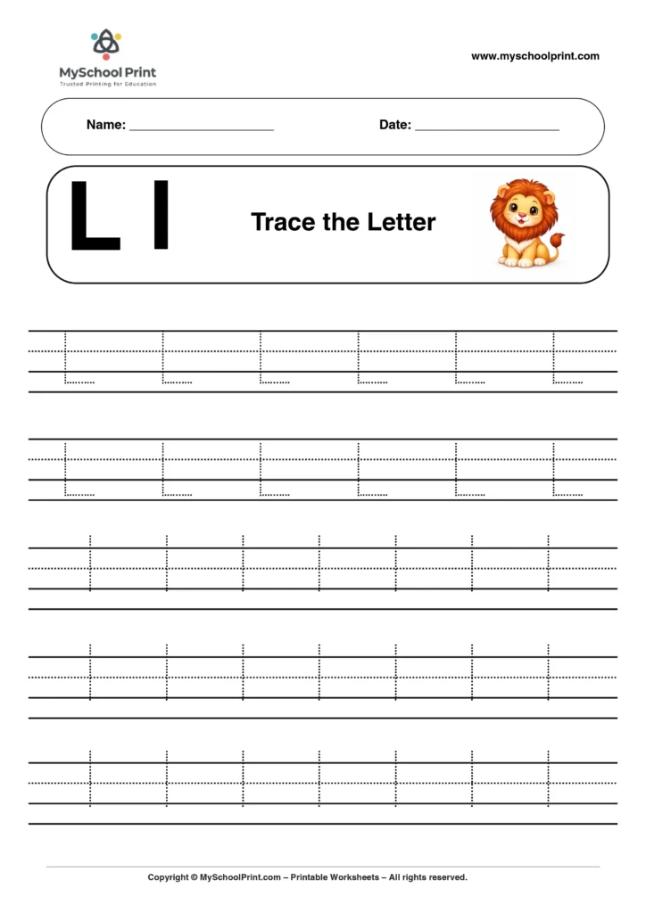 L tracing worksheet for preschool and kindergarten