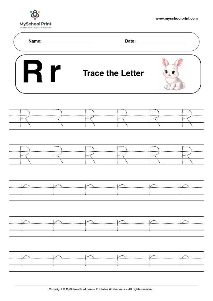 R tracing worksheet for preschool and kindergarten