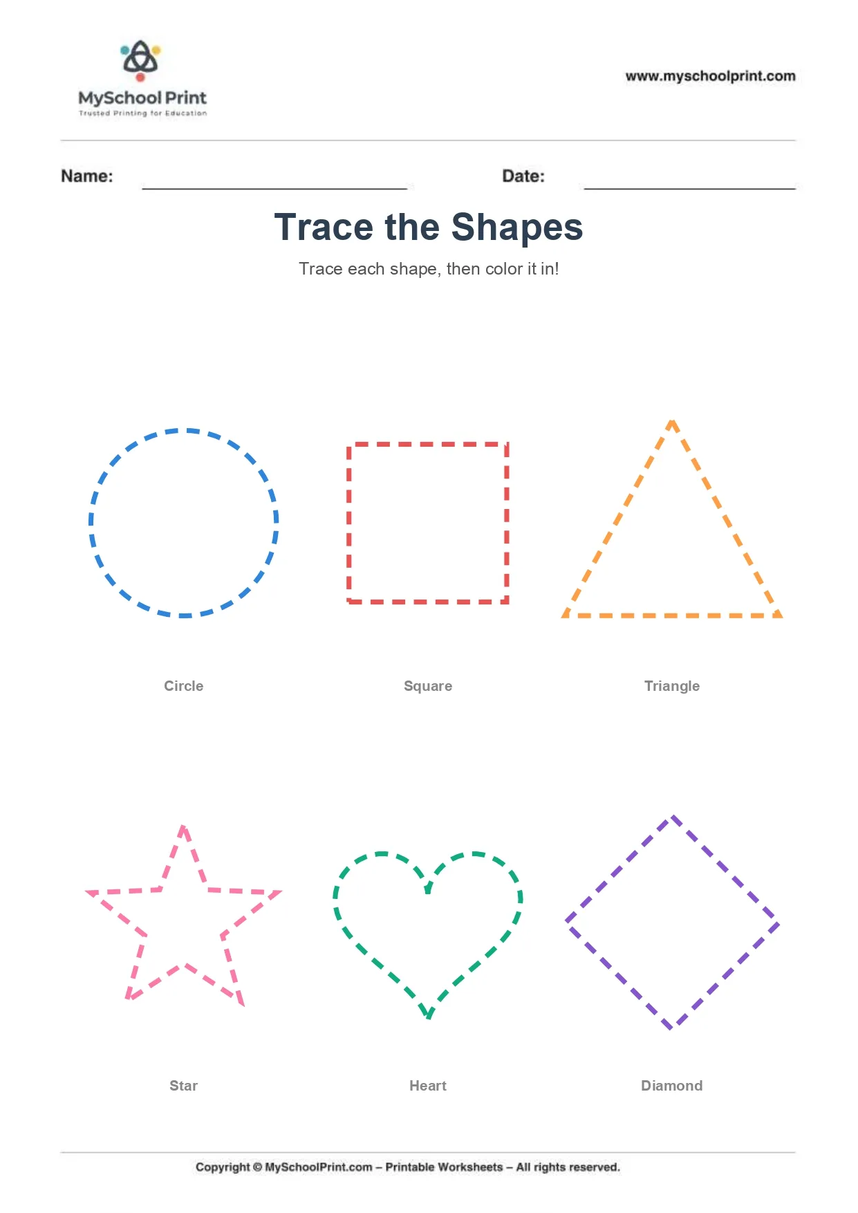 Shape tracing worksheet 1