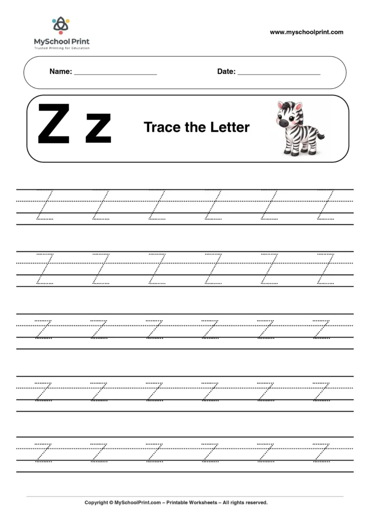 Z tracing worksheet for preschool and kindergarten