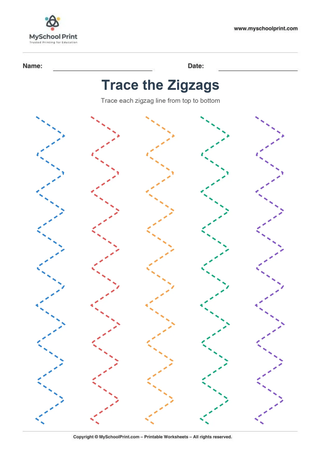 Zigzag tracing worksheet 1