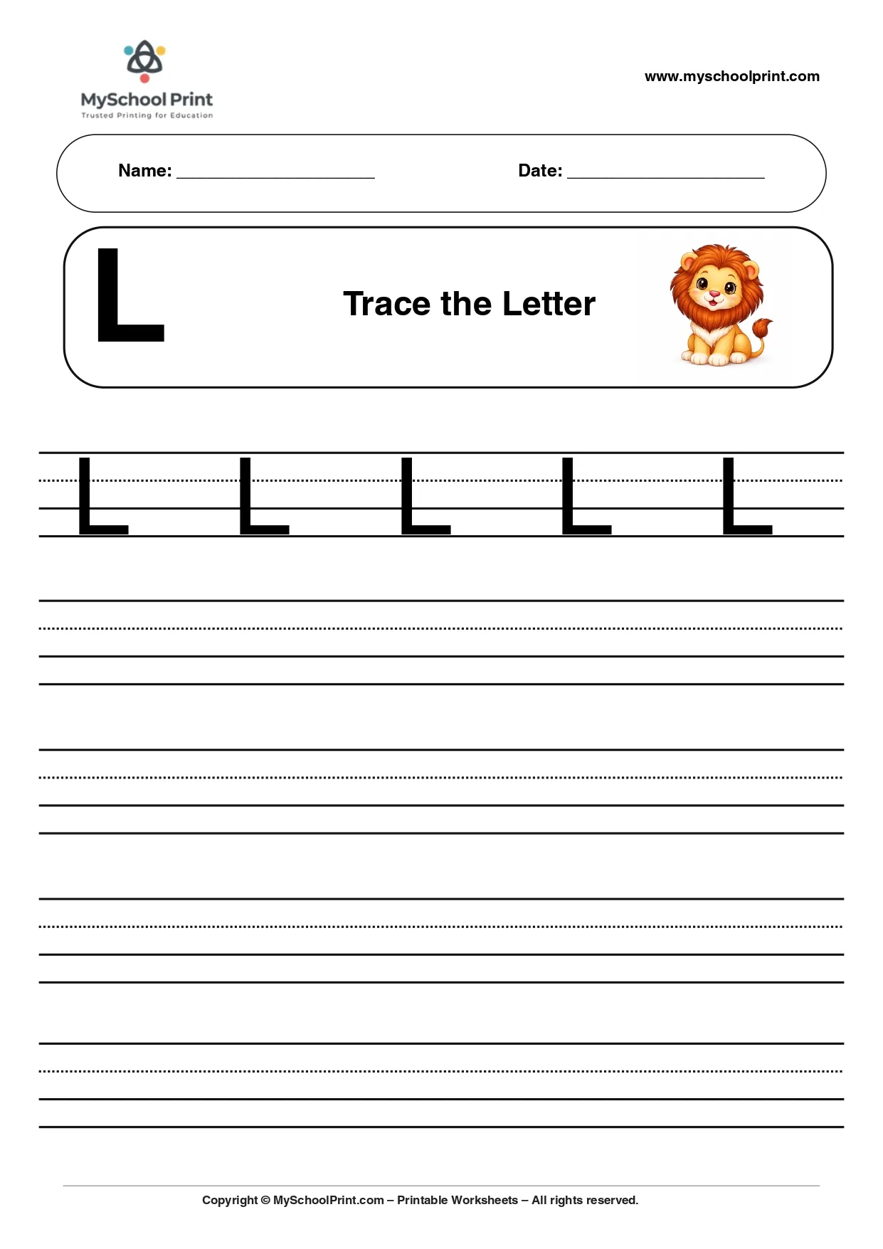 Uppercase letter L tracing worksheet for preschool