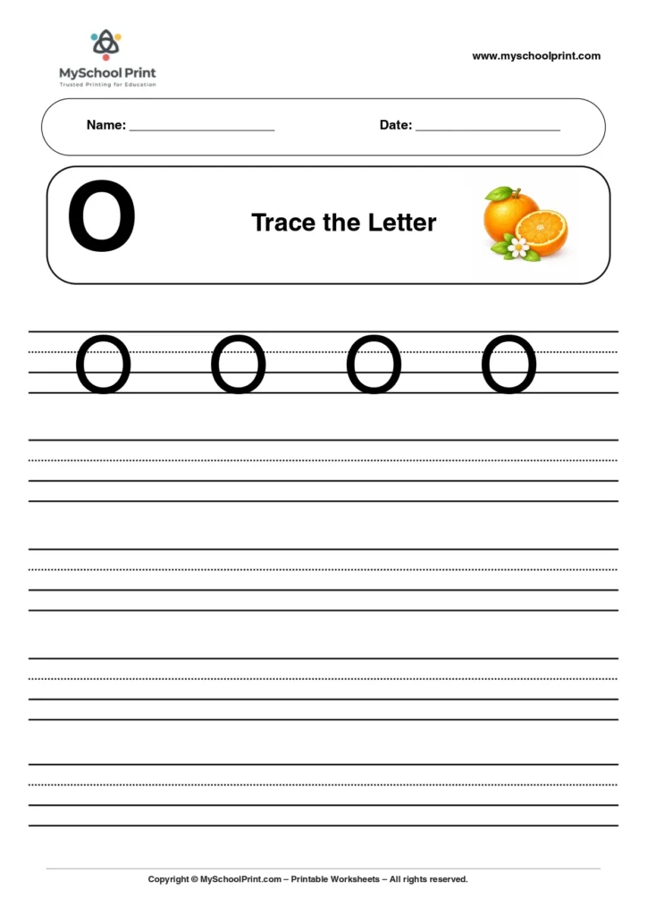Uppercase letter O tracing worksheet for preschool