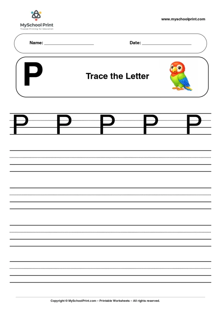 Uppercase letter P tracing worksheet for preschool
