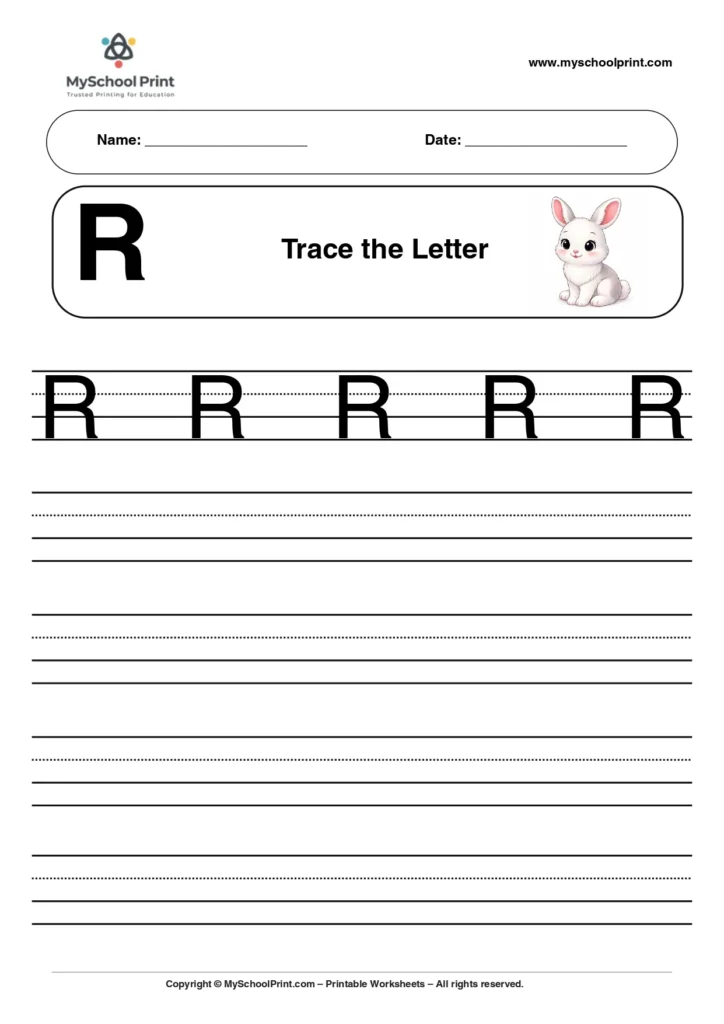 Uppercase letter R tracing worksheet for preschool
