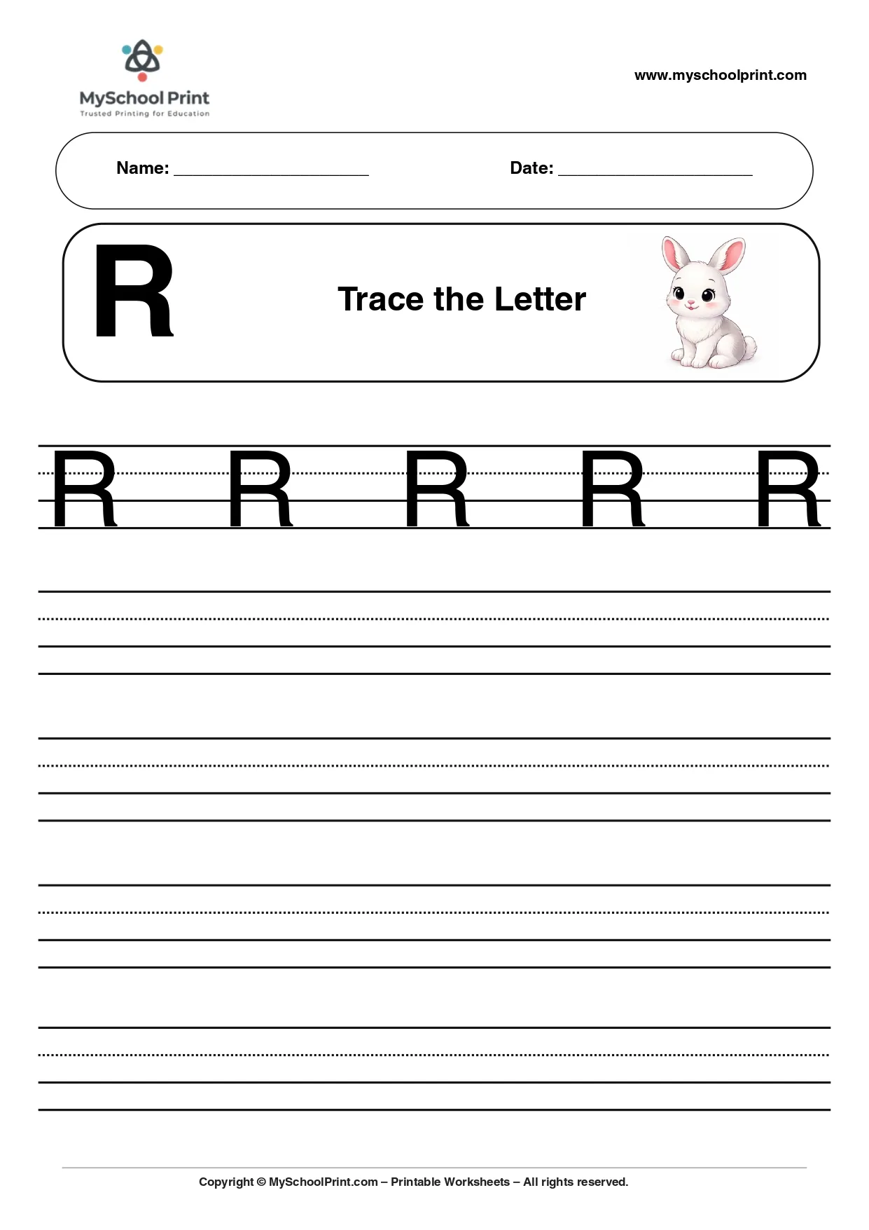 Uppercase letter R tracing worksheet for preschool