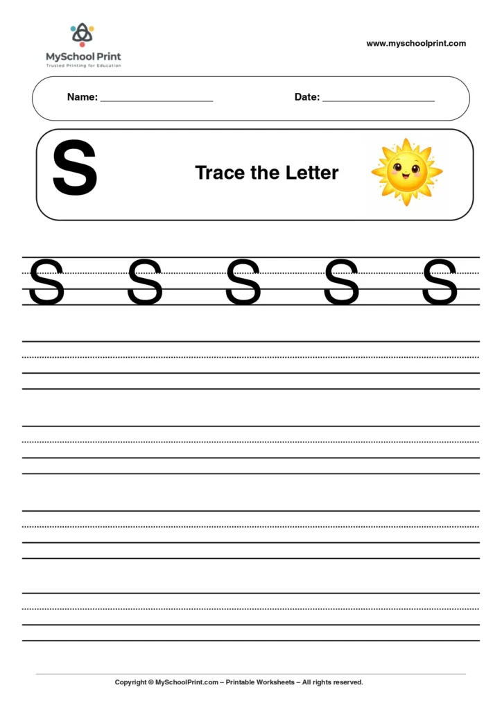 Uppercase letter S tracing worksheet for preschool