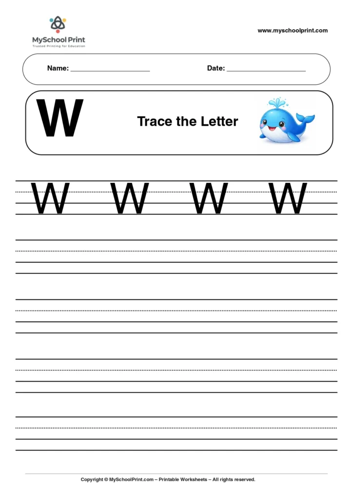 Uppercase letter W tracing worksheet for preschool