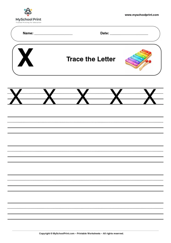 Uppercase letter X tracing worksheet for preschool