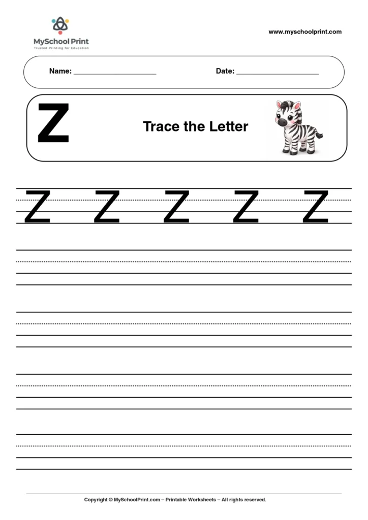 Uppercase letter Z tracing worksheet for preschool