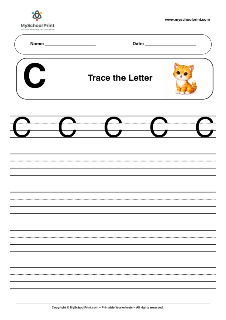 Uppercase letter C tracing worksheet for preschool