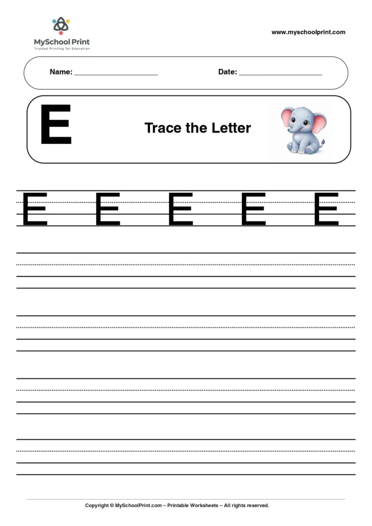 Uppercase letter E tracing worksheet for preschool