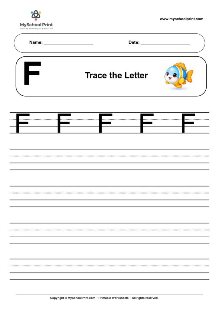 Uppercase letter F tracing worksheet for preschool