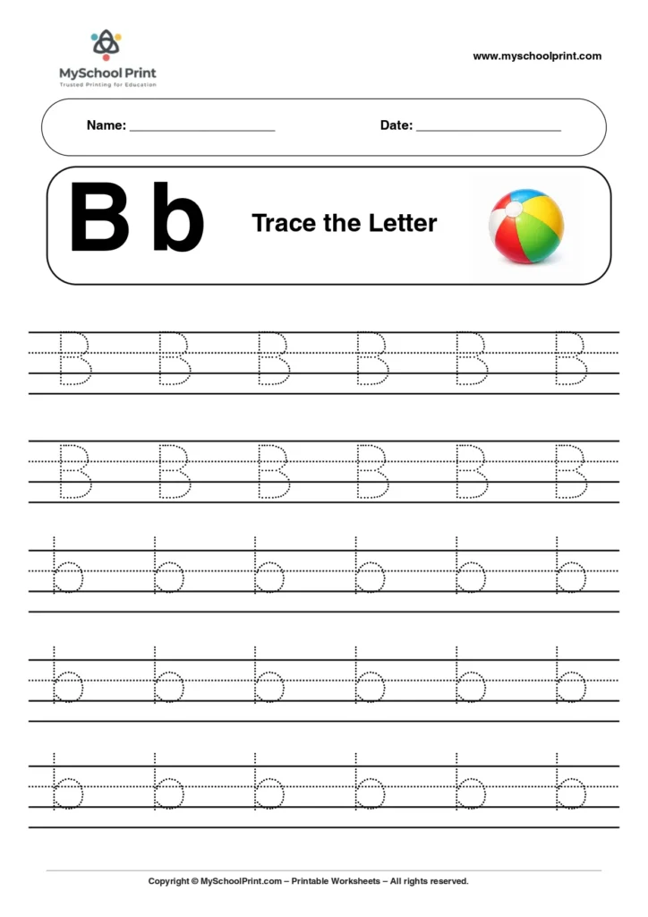 A capital and small letter B tracing worksheet for preschool children
