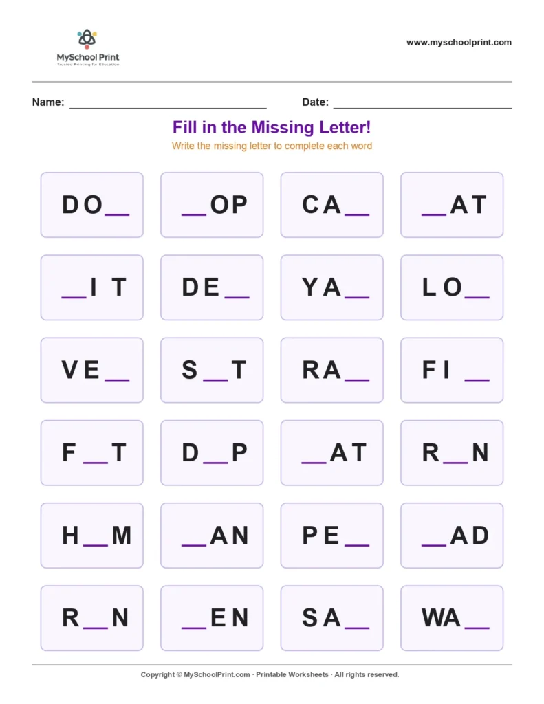 Missing letter worksheet 108