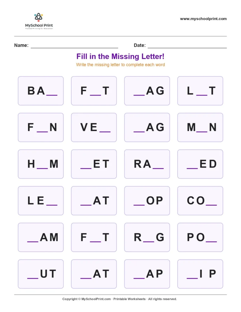 Missing letter worksheet 109