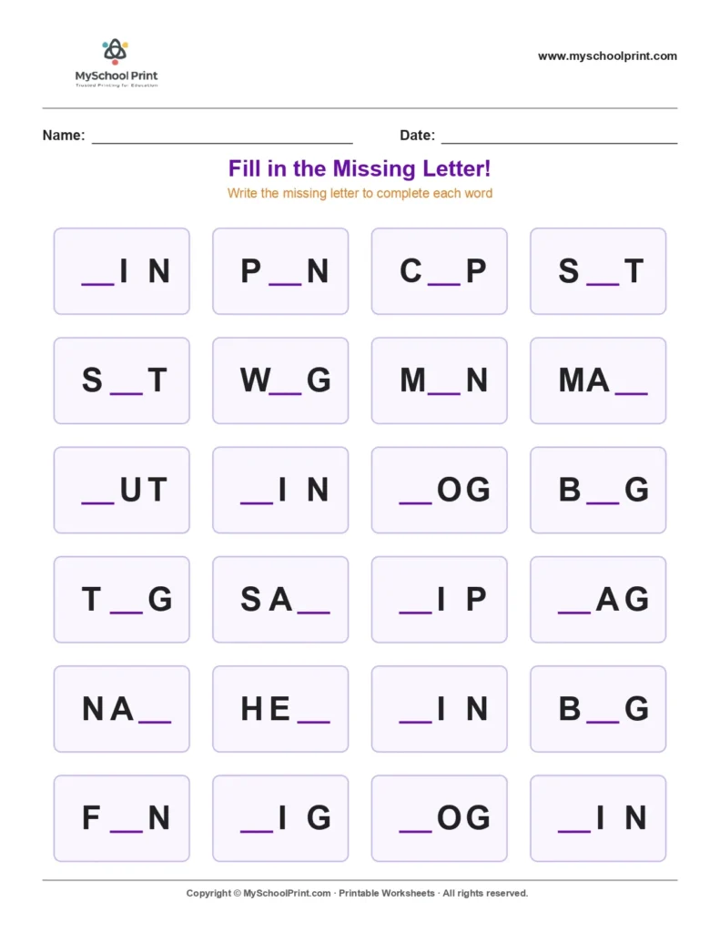 Missing letter worksheet 11