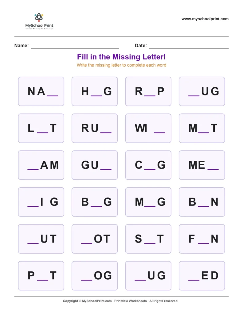 Missing letter worksheet 113