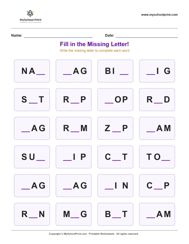 Missing letter worksheet 116