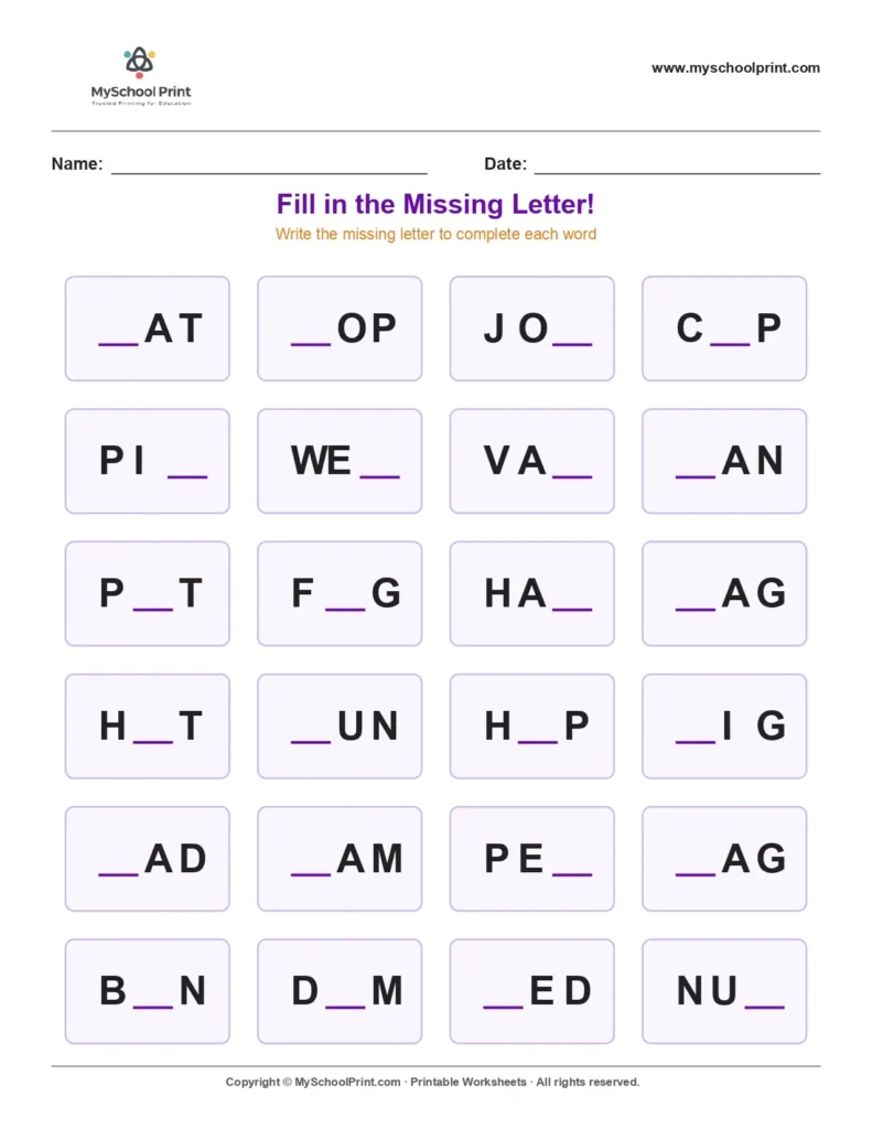 Missing letter worksheet 118
