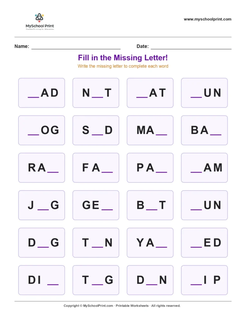 Missing letter worksheet 119