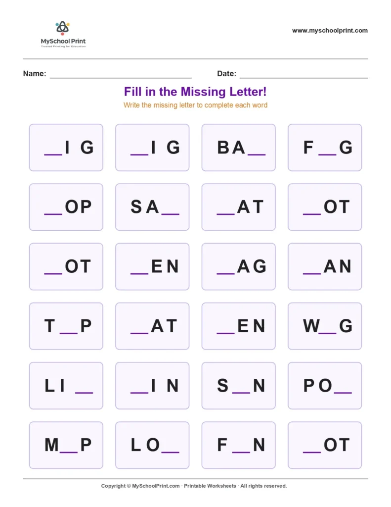 Missing letter worksheet 12