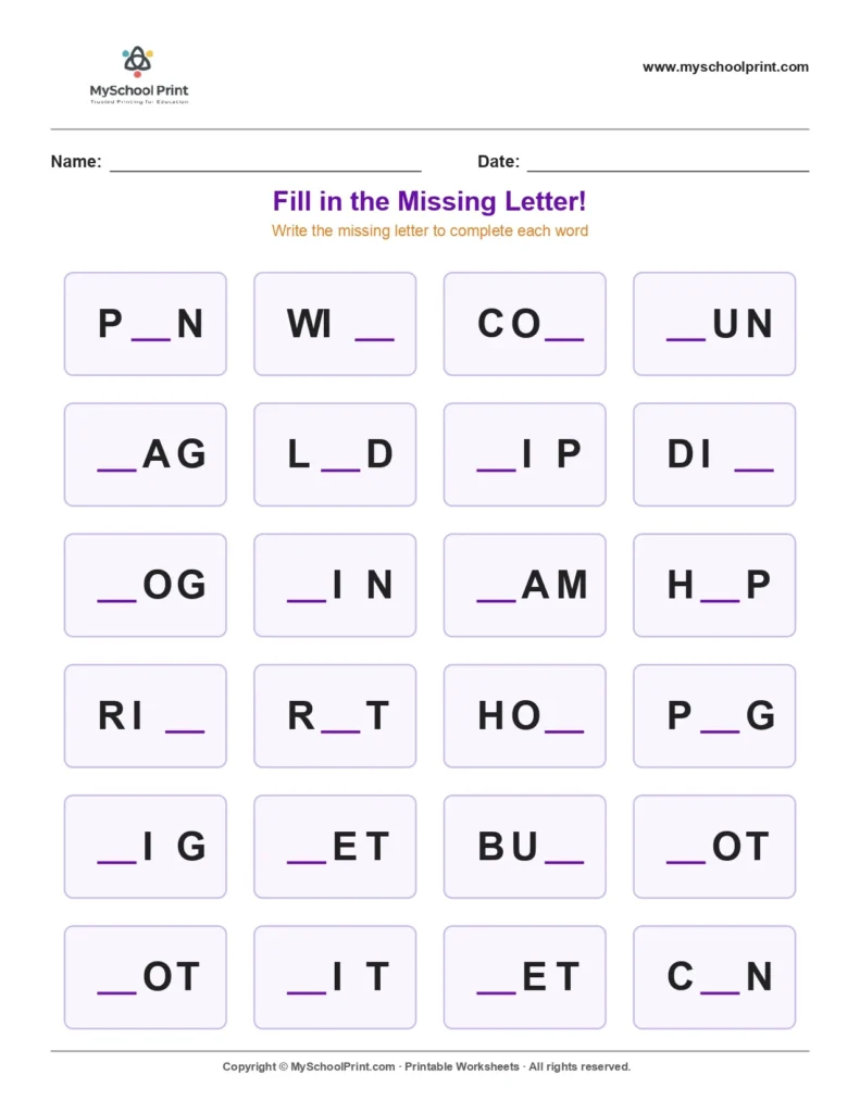 Missing letter worksheet 121