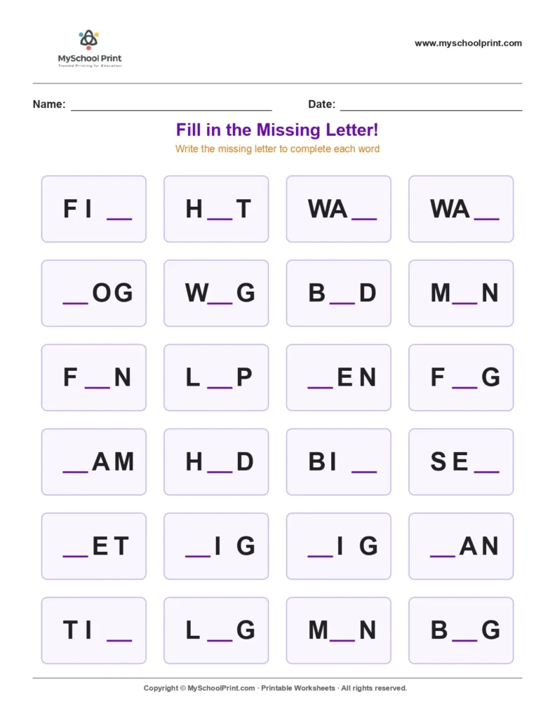Missing letter worksheet 122