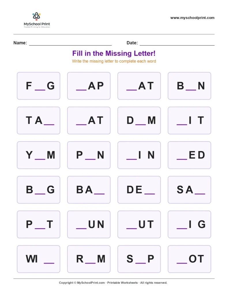 Missing letter worksheet 126