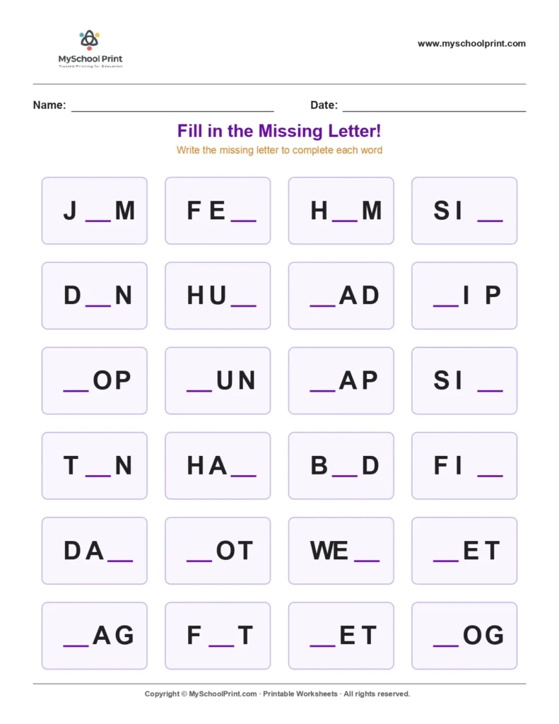 Missing letter worksheet 128