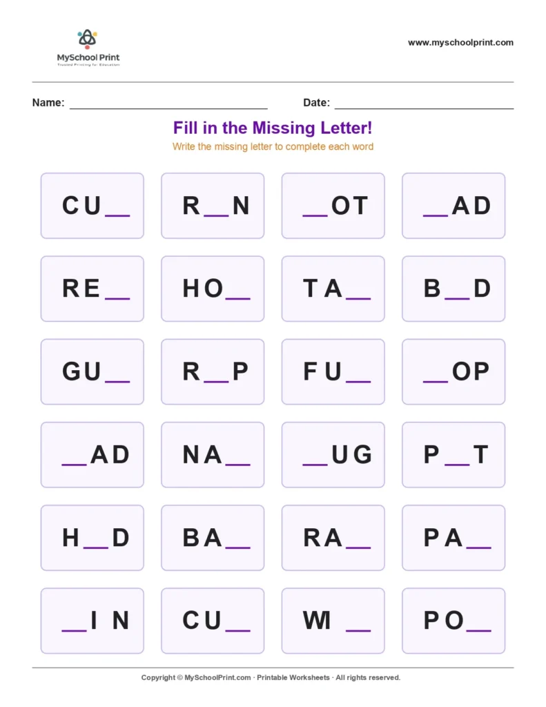 Missing letter worksheet 129