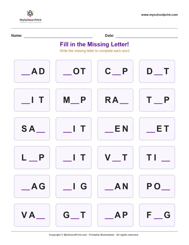 Missing letter worksheet 13