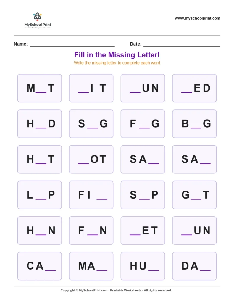 Missing letter worksheet 130