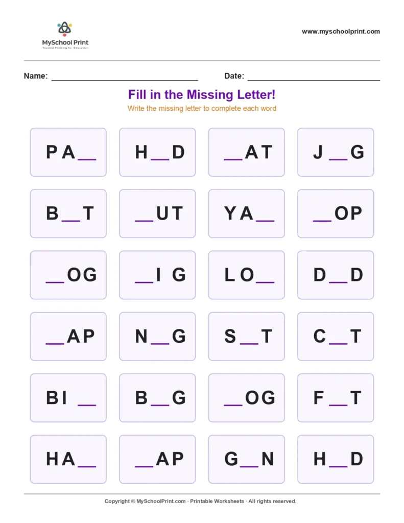 Missing letter worksheet 131