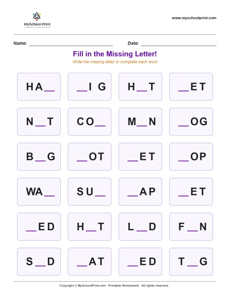 Missing letter worksheet 132