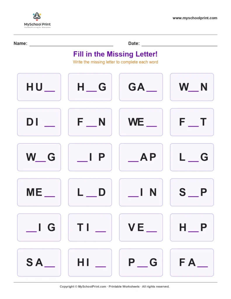 Missing letter worksheet 133