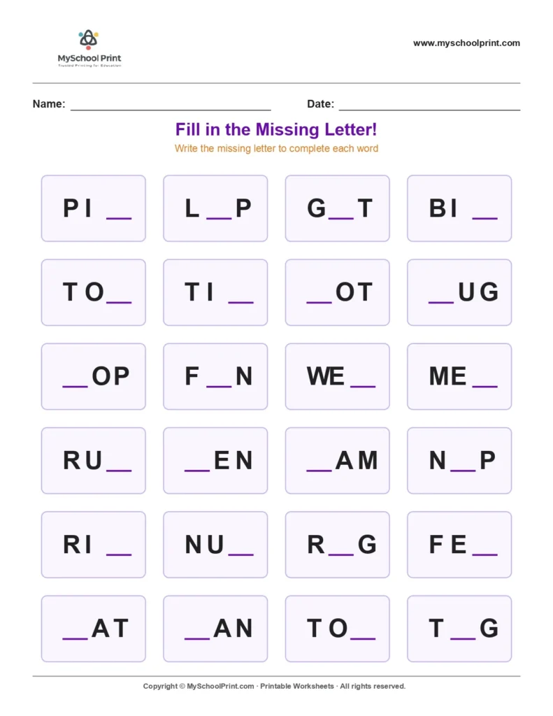Missing letter worksheet 134