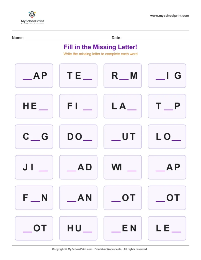 Missing letter worksheet 135