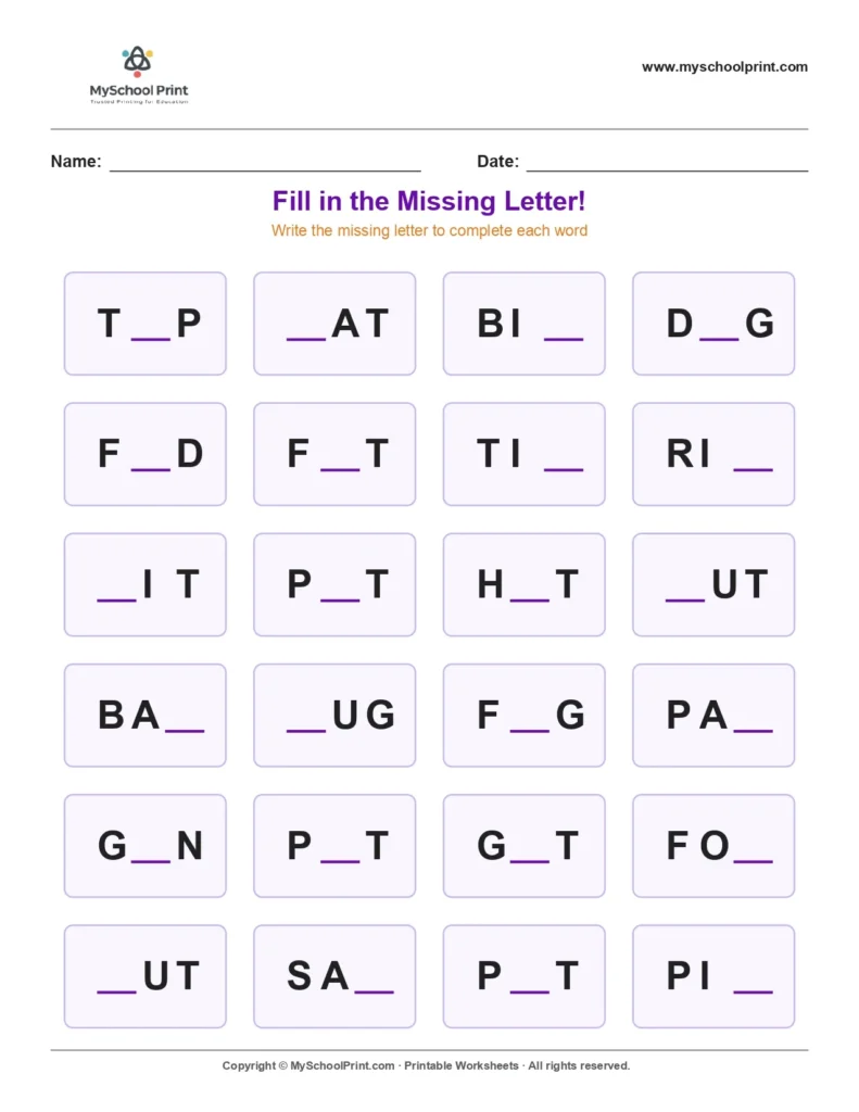 Missing letter worksheet 136