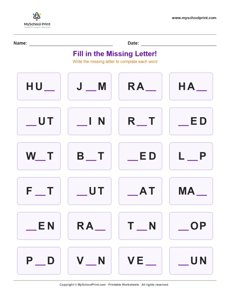 Missing letter worksheet 137