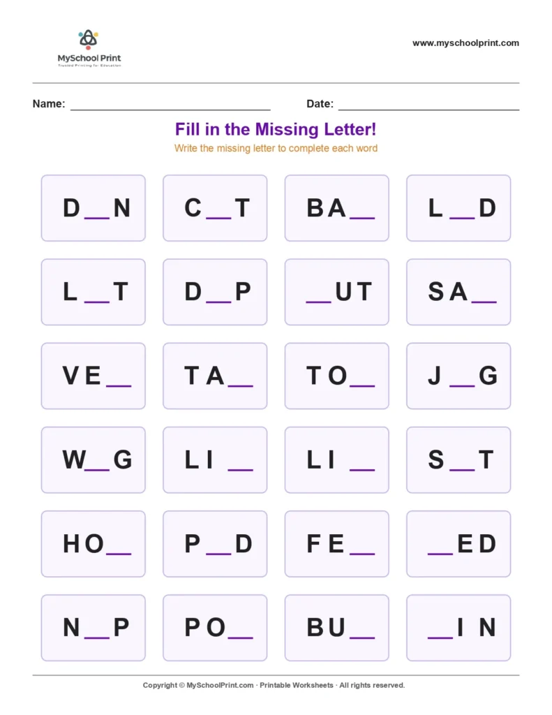Missing letter worksheet 139